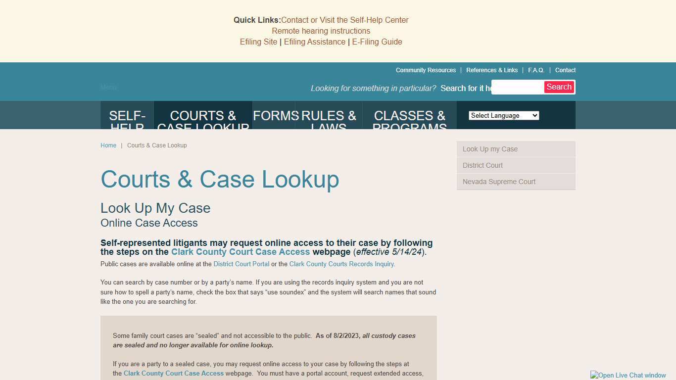 Family Law Self-Help Center - Courts & Case Lookup