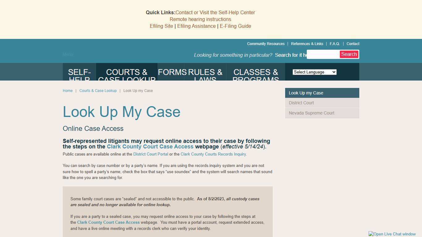 Family Law Self-Help Center - Look Up my Case